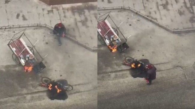 AKP’li belediyenin önünde ekmek teknesini ateşe verdi