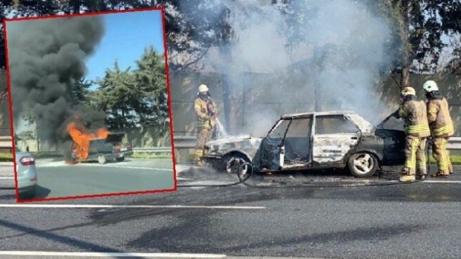 TEM’de otomobil yangını: Otoyol çift yönlü trafiğe kapatıldı